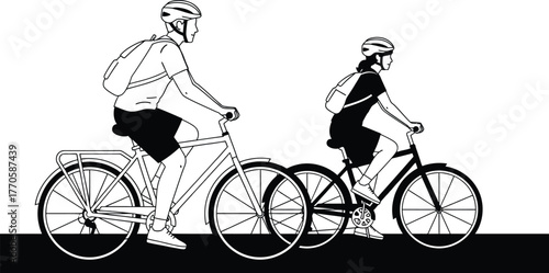 Two people enjoying a bicycle ride together outdoors