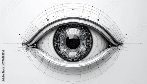 Detailed Eye Drawing with Geometric Overlay - A Study in Precision.
