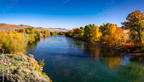 Landscape Of The Boise River In Idaho In The Fall Green Belt Boise
