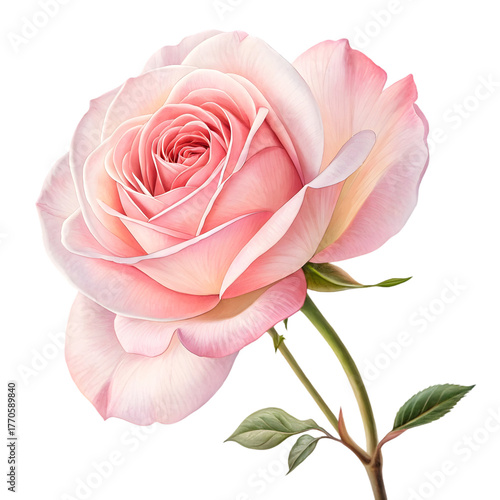 Delicate Pink Rose Bloom on White Background on transparent background