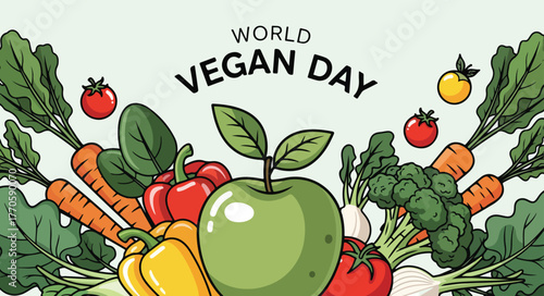World vegan day celebration with fresh vegetables and fruits