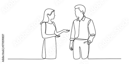 Abstract continuous line drawing of two people in conversation vector