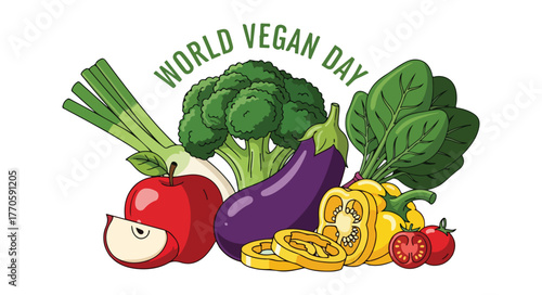 World vegan day celebration with fresh vegetables and fruits