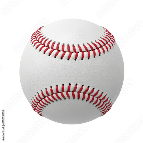 Classic white baseball with red stitching isolated on transparent background