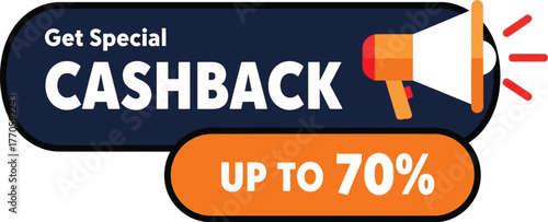 Special cashback offer announced with a megaphone and percentage discount