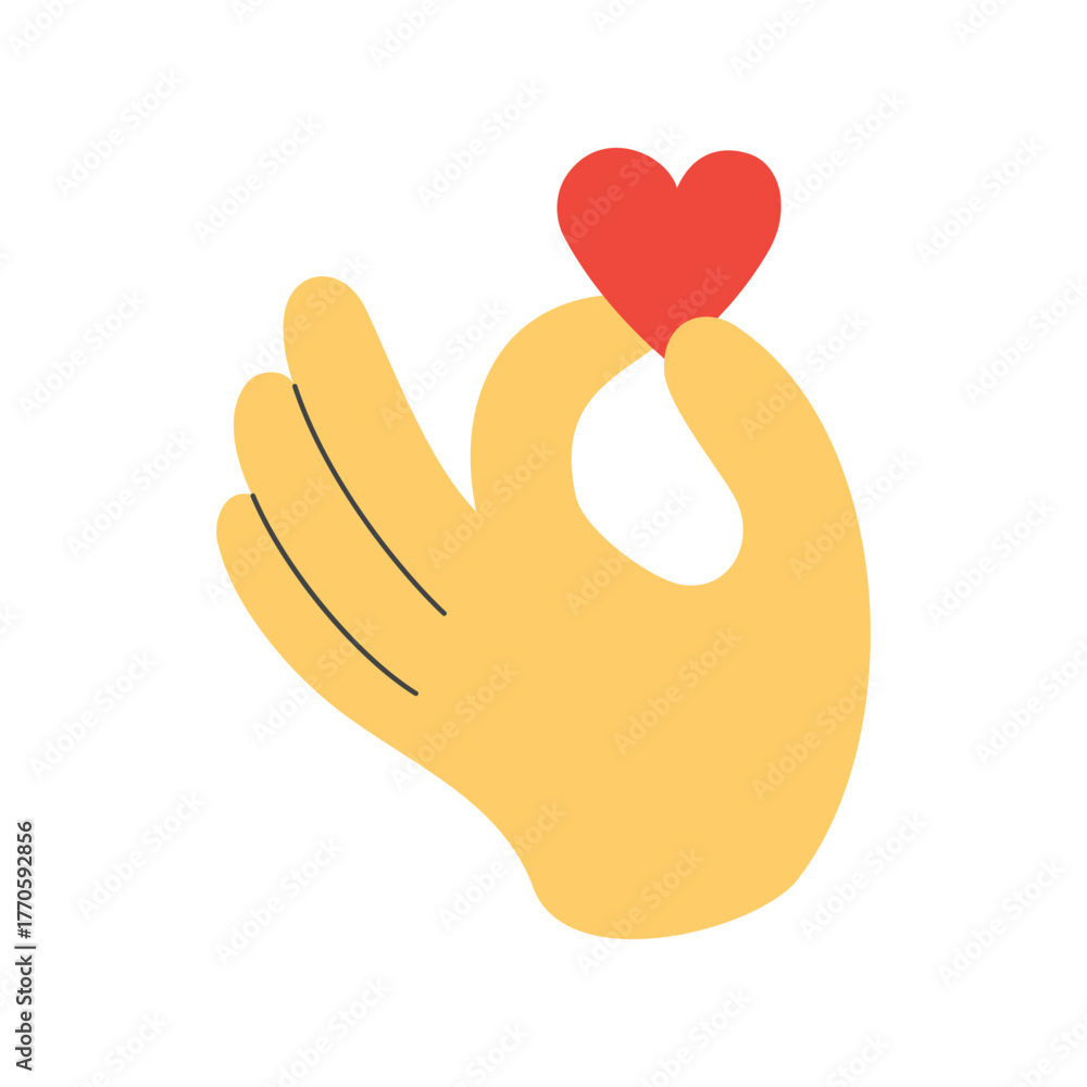 Obraz premium Hand holding heart. Doodle style. Love, care and empathy concept. 