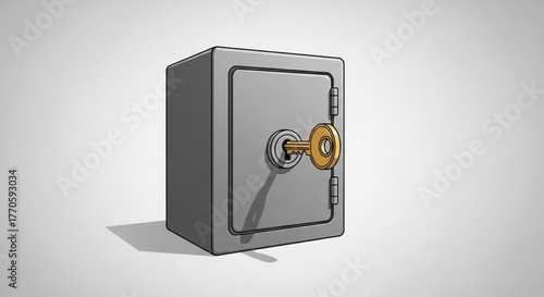 A safe with a key in the lock symbolizes security, protection, and access to valuable assets