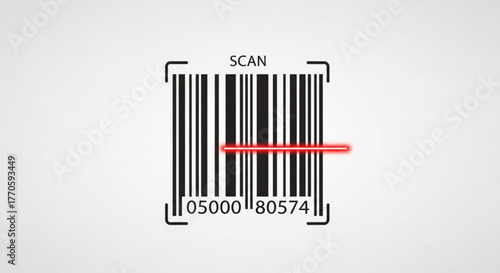 Barcode scanning with red laser beam bar code reader concept identification and retail technology