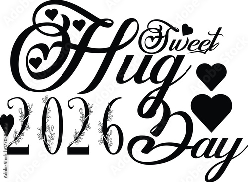 Sweet hug day 2026 design isolated on white background for celebration
