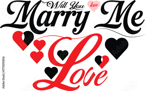 Will you marry me text with hearts isolated on white background design