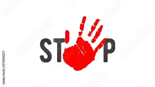 Stop the violence, hand sign, red hand, stop sign.