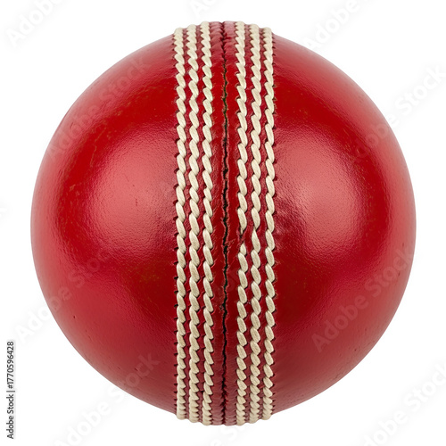 Red cricket ball with white seams isolated on transparent background