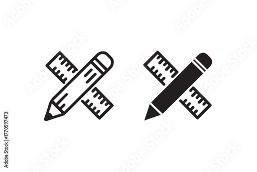 pencil and ruler icon line art drafting tool symbol
