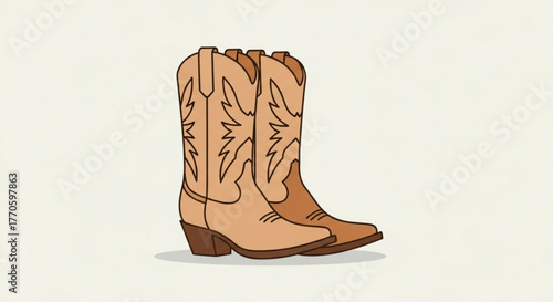 Illustration of two cowboy boots with decorative stitching for a western or country fashion concept
