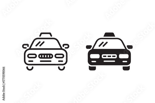 taxi graphic front-facing simple outline and solid silhouette vector