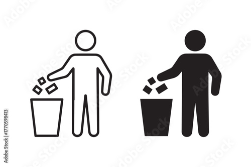 trash waste icon silhouette throwing document into a trash can