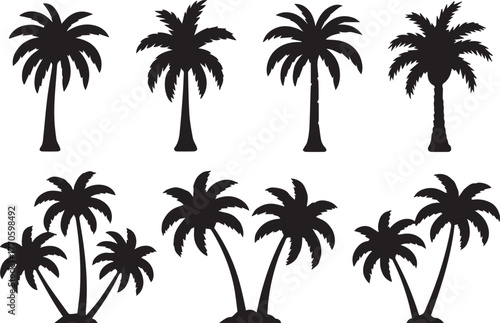 palm tree silhouette vector set of single and paired palm icons
