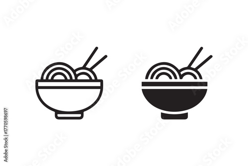 noodles chopsticks bowl food icon set outline and solid graphic