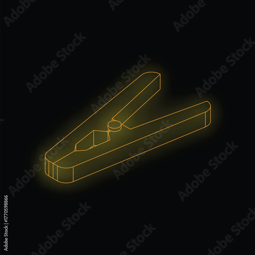 Yellow glowing neon line clothes peg icon isolated on black background. Vector illustration