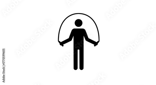 Fit person jumping rope black white icon