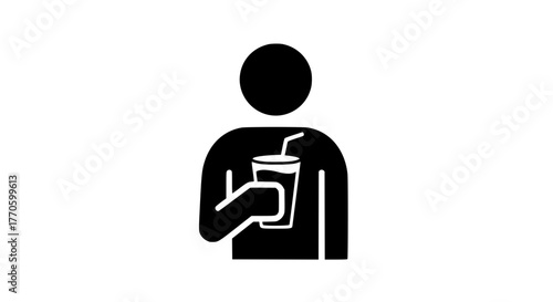 Man enjoying beverage black white icon