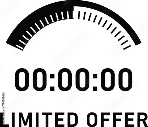 A black and white image showing a timer with zeroes and the words limited offer underneath it below timer