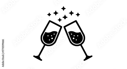 Two glasses clinking together black white icon 
