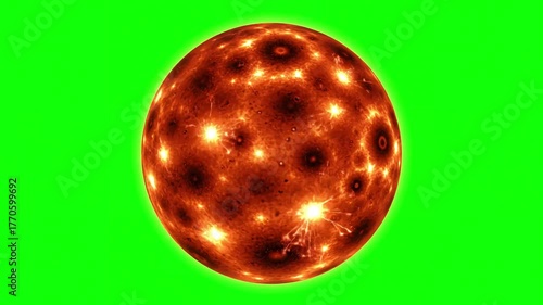 Abstract Cosmic Energy Backdrop with sun 4k solar atmosphere isolated on green background close up of against screen 3d rotating loop distortion, overlay, glitch, static noise, scan lines black