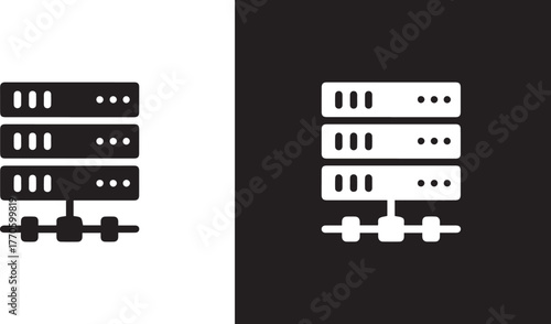server rack icon mirrored network line data center infrastructure vector