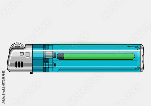 Cartoon Illustration of a Blue and Silver Lighter with Green Fuel.