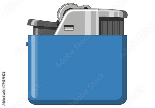 Blue and Silver Metal Lighter Illustration.