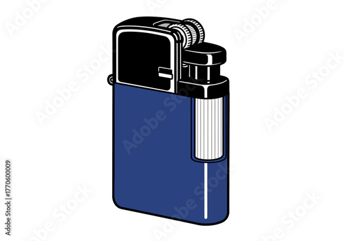 Blue and Black Refillable Lighter with Flint Wheel Ignition System.