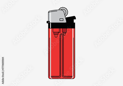 Red Plastic Lighter with Silver Top and Black Accents Illustration.