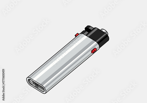 Silver Metal Lighter with Black Top and Red Accents.