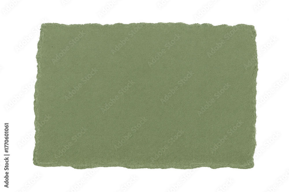 Obraz premium Green torn paper background with rough textured edge, empty blank vintage natural parchment note isolated