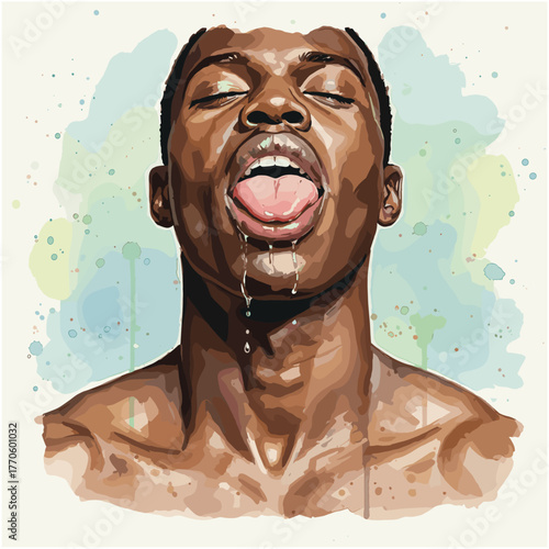 Artistic watercolor portrait of a man with water dripping from his face. Expressive and powerful concept symbolizing strength and emotion.
