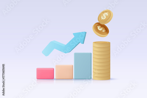 3d leadership for successful new idea. Excellent investing business graph on background. investment creative solution with money coin and graph concept. 3D vector finance render on white background
