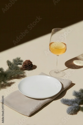 Cozy Scandinavian Christmas Table Setting with White Candles and Amber Glass