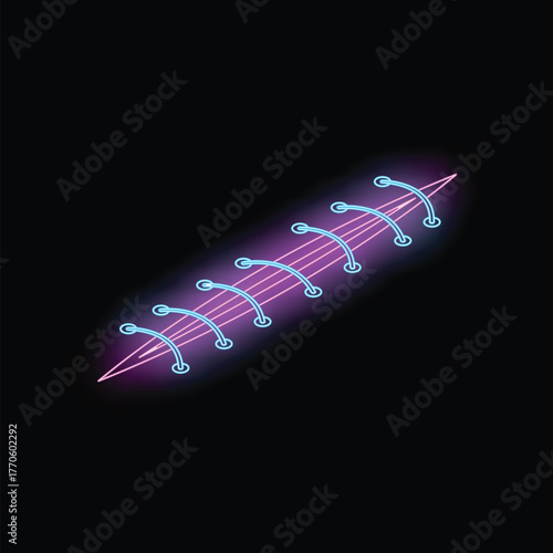 Glowing neon stitch illuminating the dark, symbolizing recovery and medical procedures