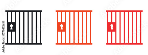 Striking Prison or Jail Silhouette Symbol. Features a Metal Cage with Bars and Lock—representing Crime, Justice, and Punishment. Essential icon for Legal, Security, and Social Issues graphics.
