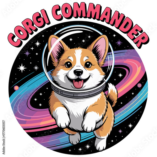 Adorable corgi dog astronaut floating in space with colorful nebula and stars animal cute