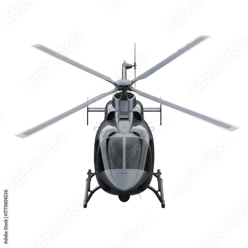 Sleek helicopter rendering isolated against a clean transparent backdrop providing versatility for