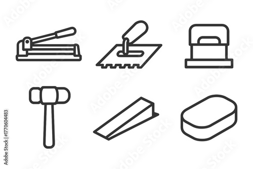 Line art icons of hand tools for home improvement projects.
