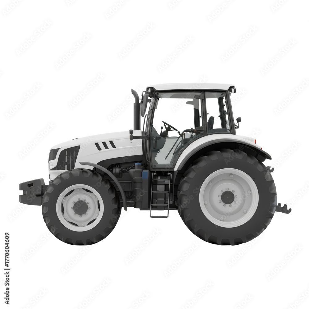 Fototapeta premium Isolated crisp white tractor against an inky void providing a stark contrast, powerful vehicle