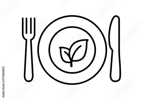 Icono negro de plato y cubiertos veganos