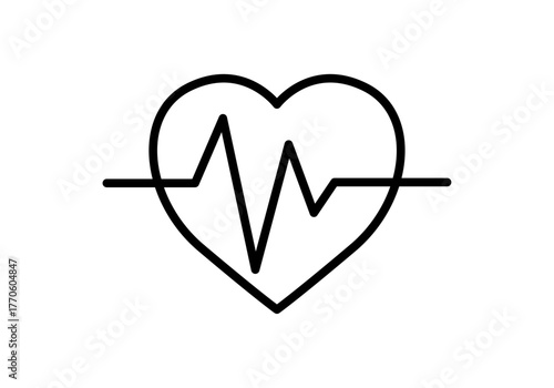 Icono negro de corazón con pulso 