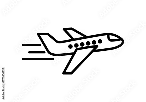 Icono negro de avión comercial en fondo blanco