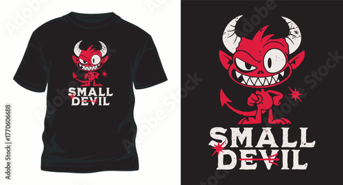 Small Devil T-Shirt Design Cartoon Character Illustration Evil Graphic Design Devilish Tee Illustration Mischief Making Graphic Cartoonish Design