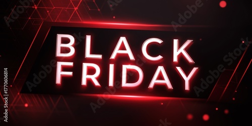 Black Friday sale background with glowing red letters and abstract tech pattern on dark backdrop