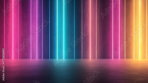 Wallpaper Mural Vibrant Neon Light Wall Background Futuristic Colorful Glow Design with Reflections Torontodigital.ca